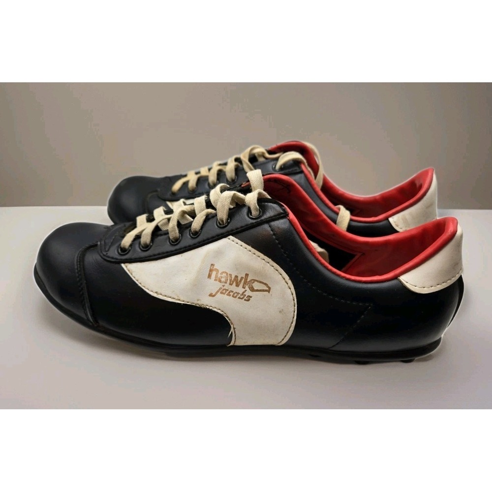 Hawk Jacobs Vintage Soccer Cleats Shoes Black White Red Taiwan Size 8 Lace Up